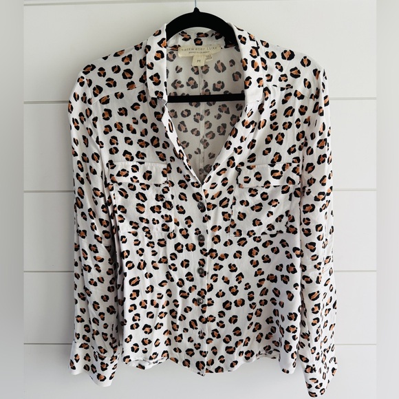saltwater LUXE Tops - Saltwater LUXE Leopard Print Blouse - Black and Tan, Size Medium